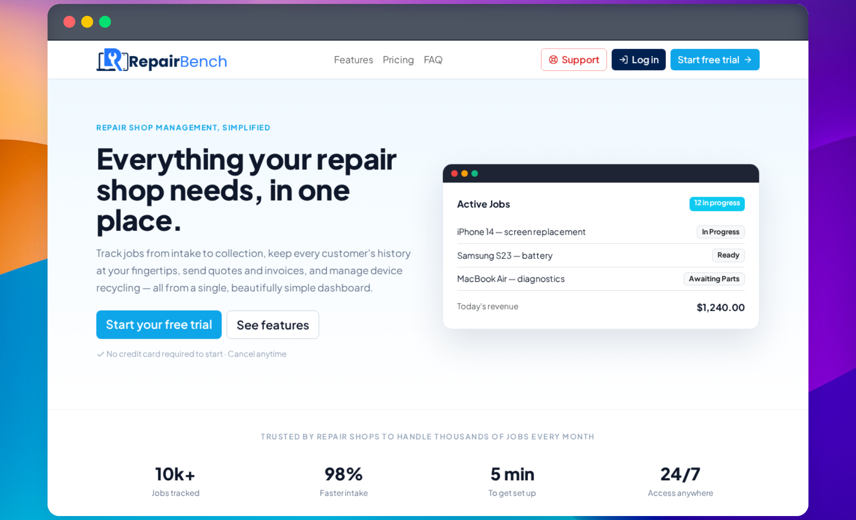 RepairBench — SaaS CRM for Repair Shops